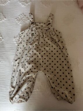 Kids Polka Dot Strap Overalls in Cream